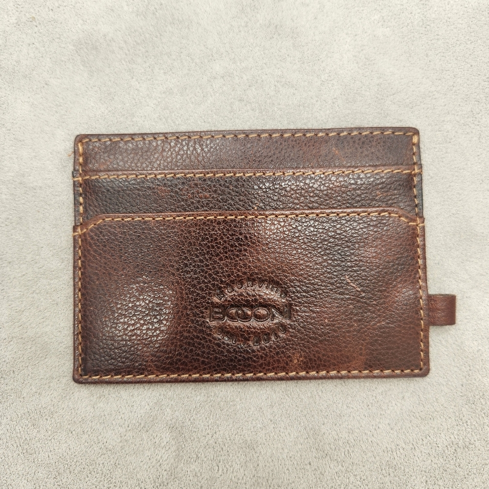 Boconi Wallet Men's Brown Cognac 100% Leather Slim Cardholder RFID Gift New $45